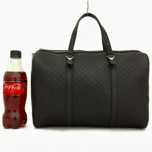 GUCCI MICRO SHIMA GG BLACK LEATHER BOSTON TRAVEL HAND BAG/Q4606 - Picture 2 of 12